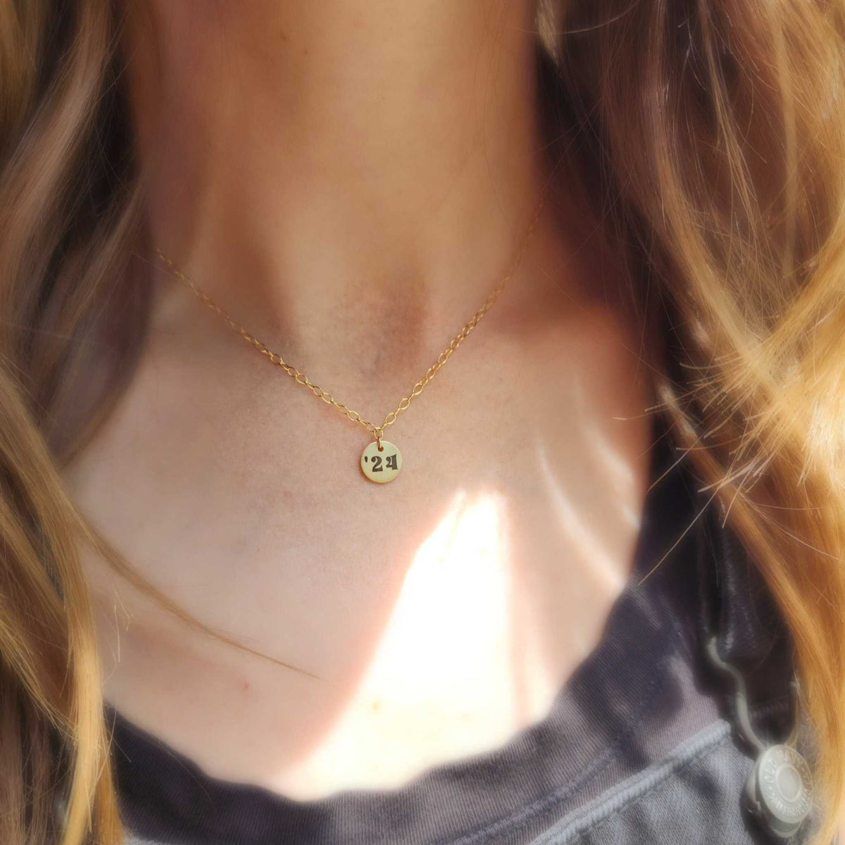 Special Year Necklace 2024 engraved pendant in sterling silver and gold options, graduation gift for her