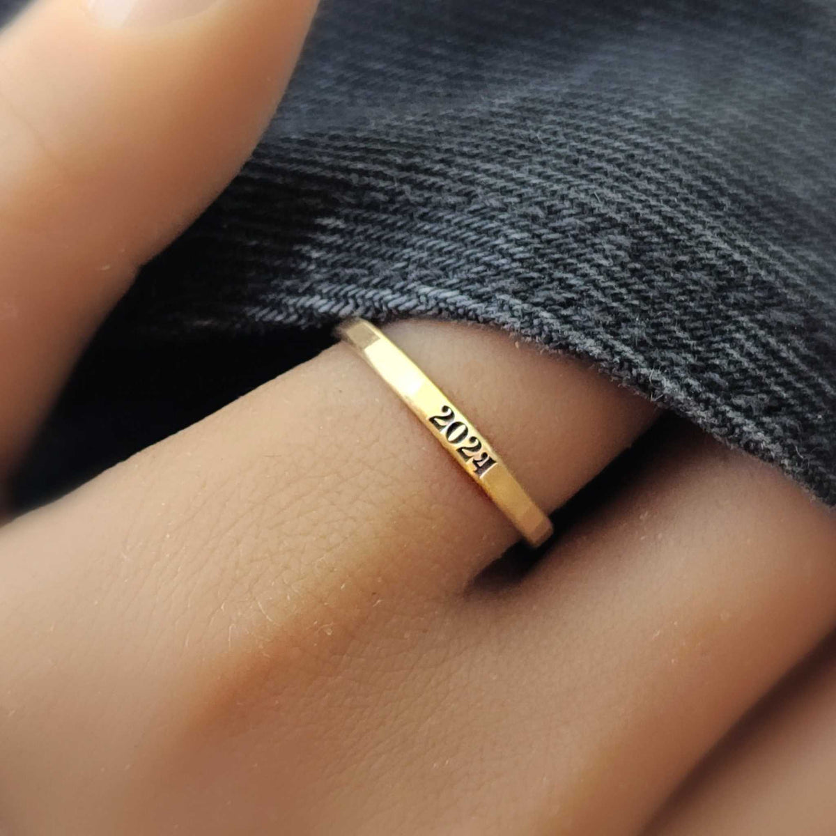 14k gold filled or sterling silver Your Year Ring engraved with customizable year for graduation, birthday, or anniversary gift