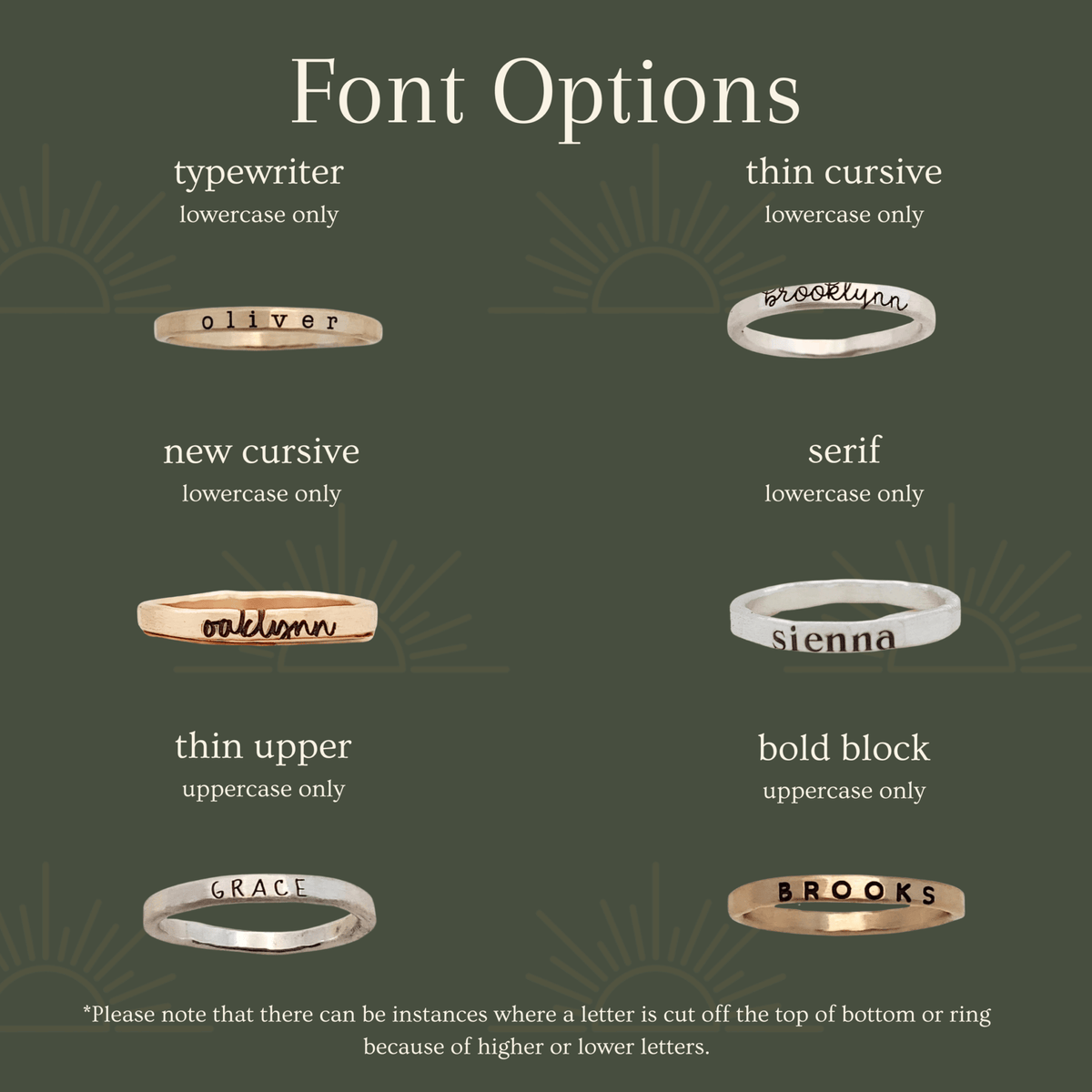 font option chart for personalized rings