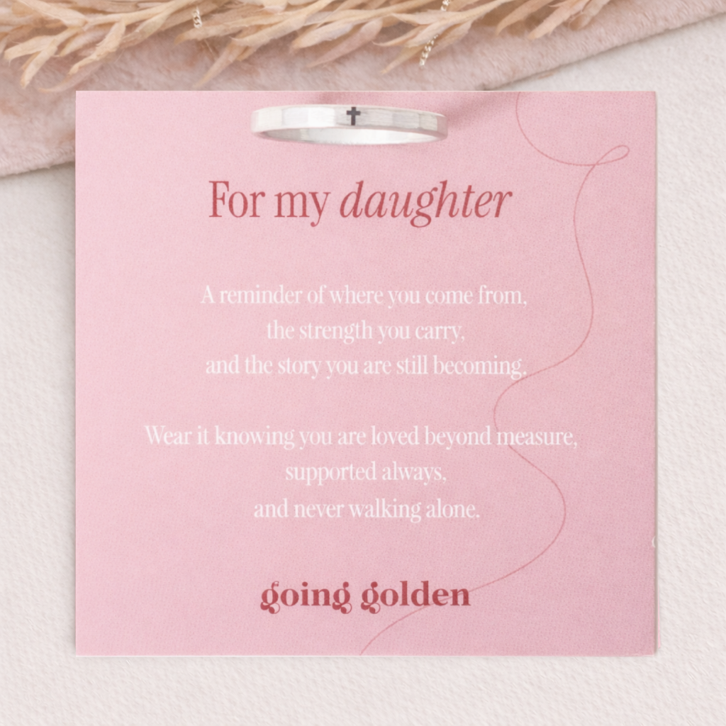 Delicate handmade gold-filled cross ring gift for daughter with message card