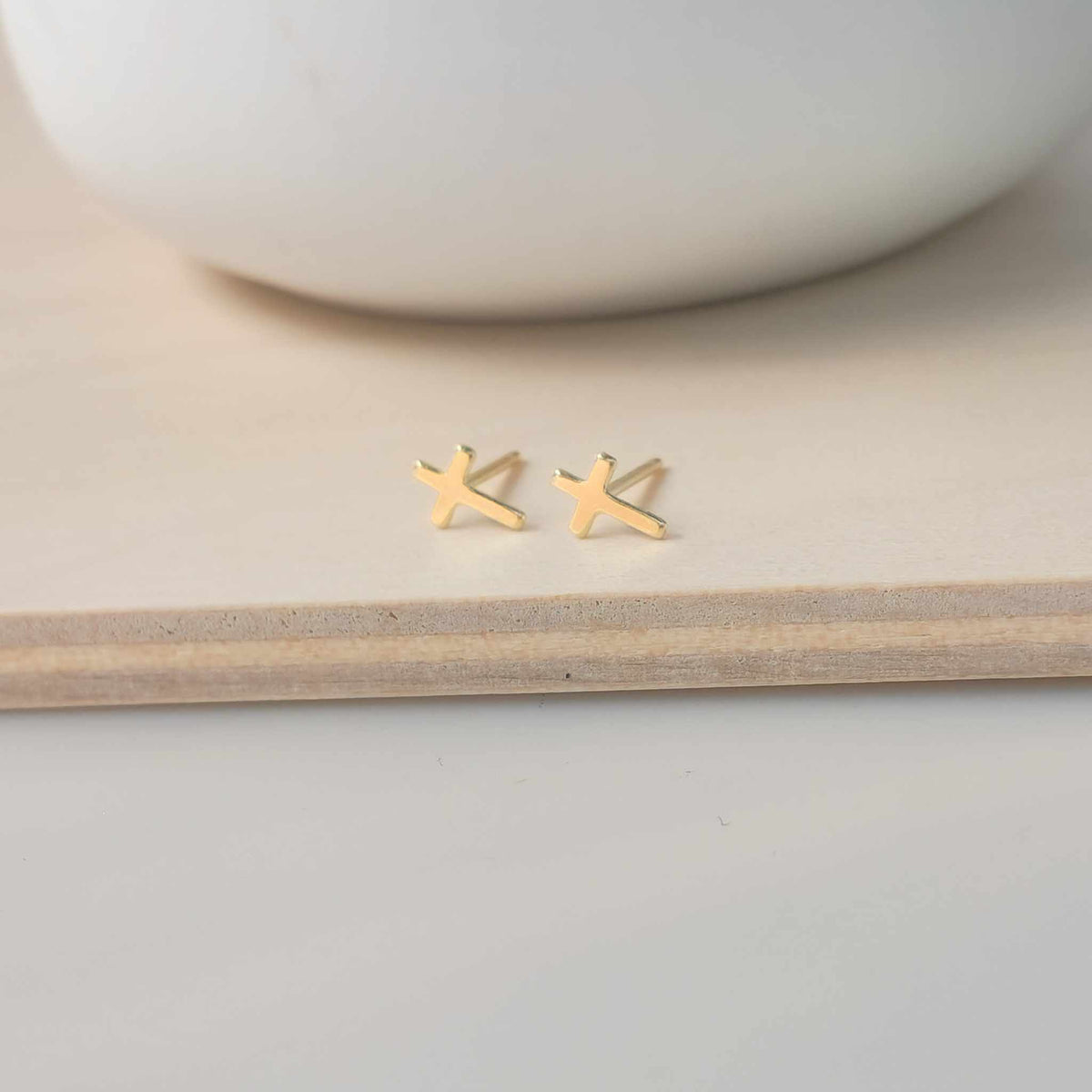 Dainty cross stud earring in 14K gold-filled and sterling silver with gift box and polishing pad