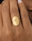 Personalized Birth Flower Oval Ring - Going Golden