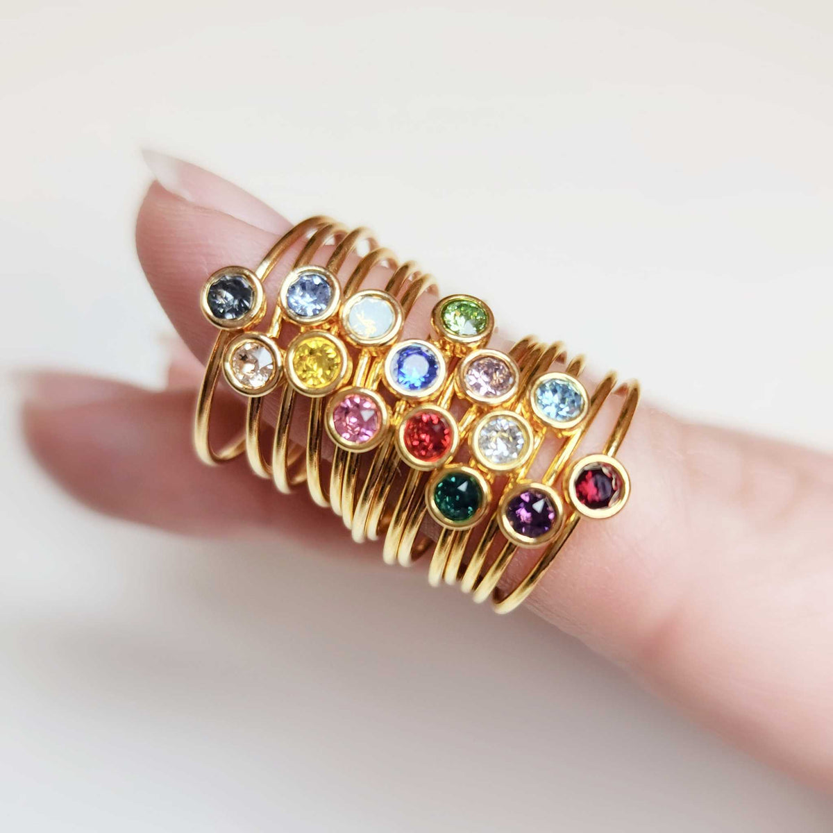 Stacking Ring Set with Year and Birthstone - The Riley - Going Golden