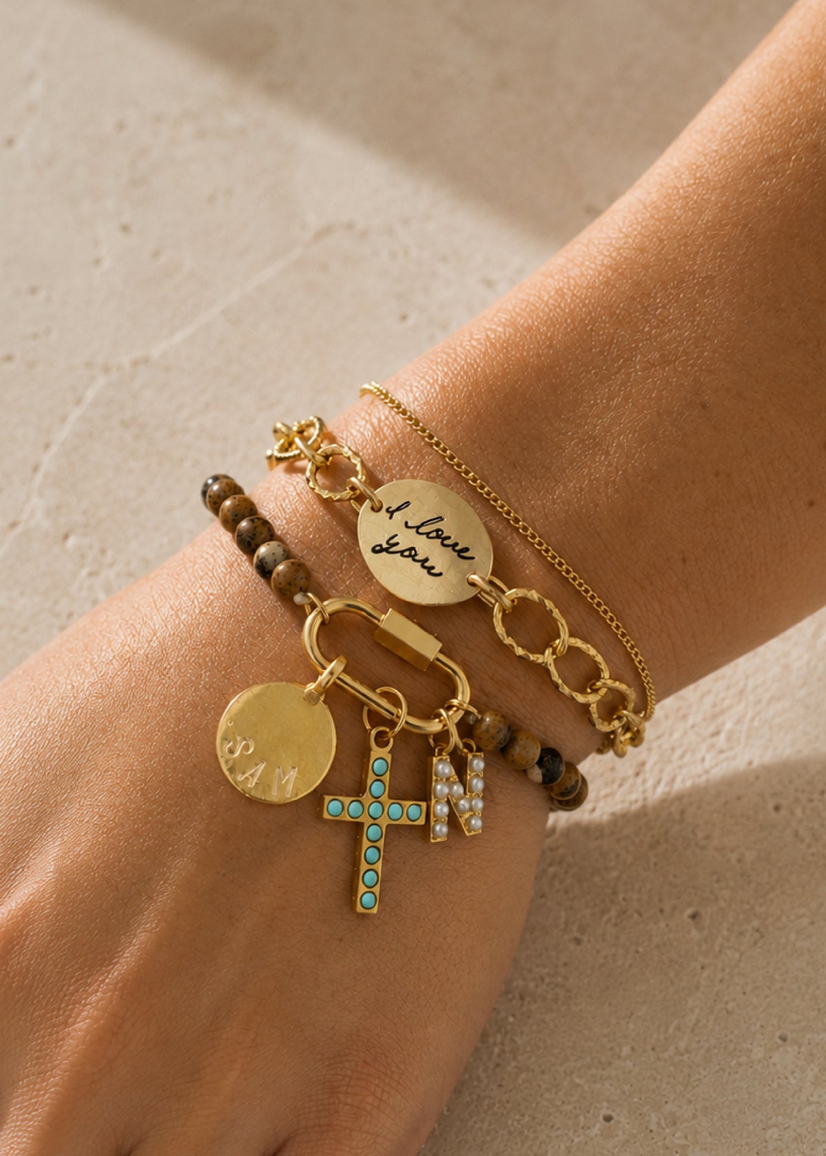 Gold Textured Oval Handwriting Bracelet