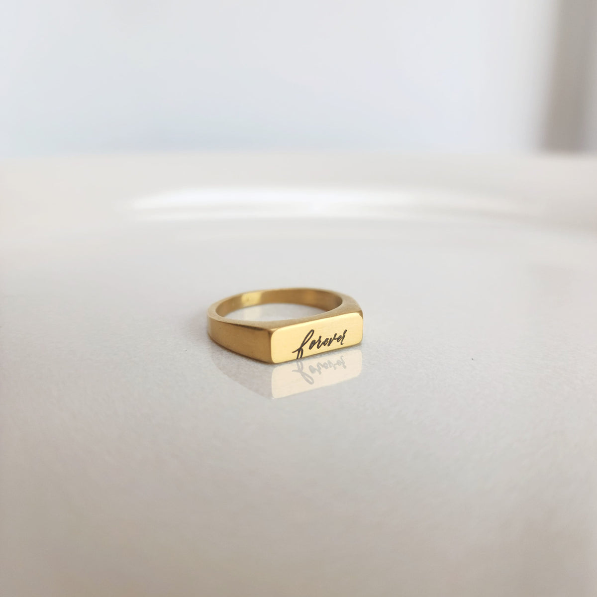 Gold Handwriting Signet Stacking Ring - Going Golden