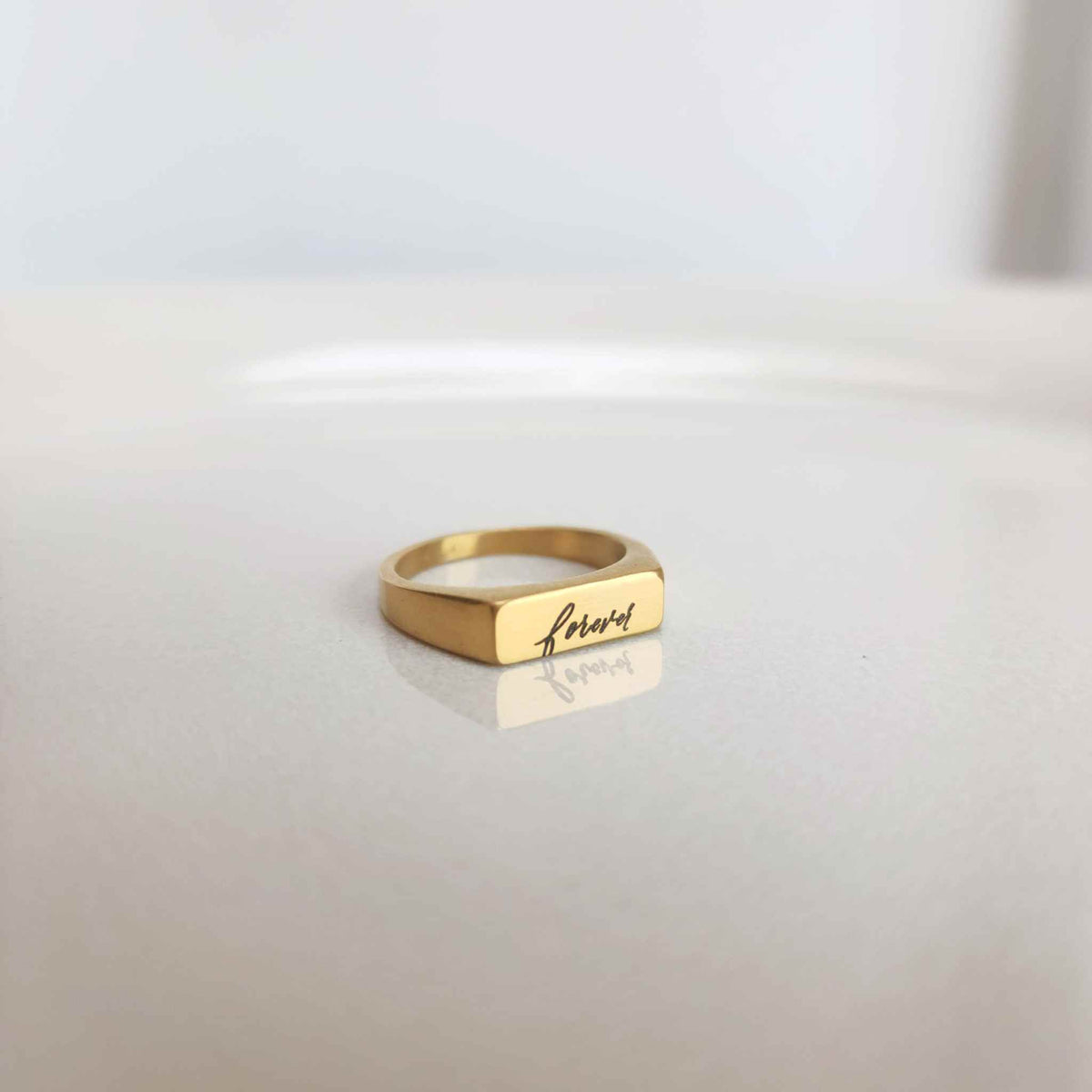 Gold Handwriting Signet Stacking Ring - Going Golden