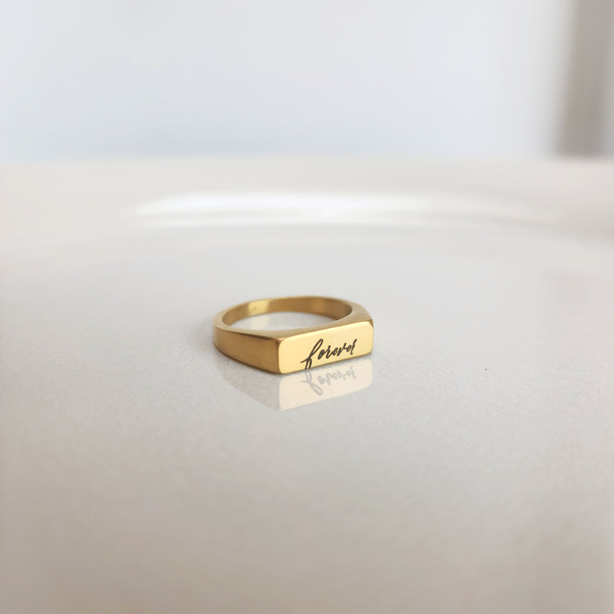 Gold Handwriting Signet Stacking Ring - Going Golden