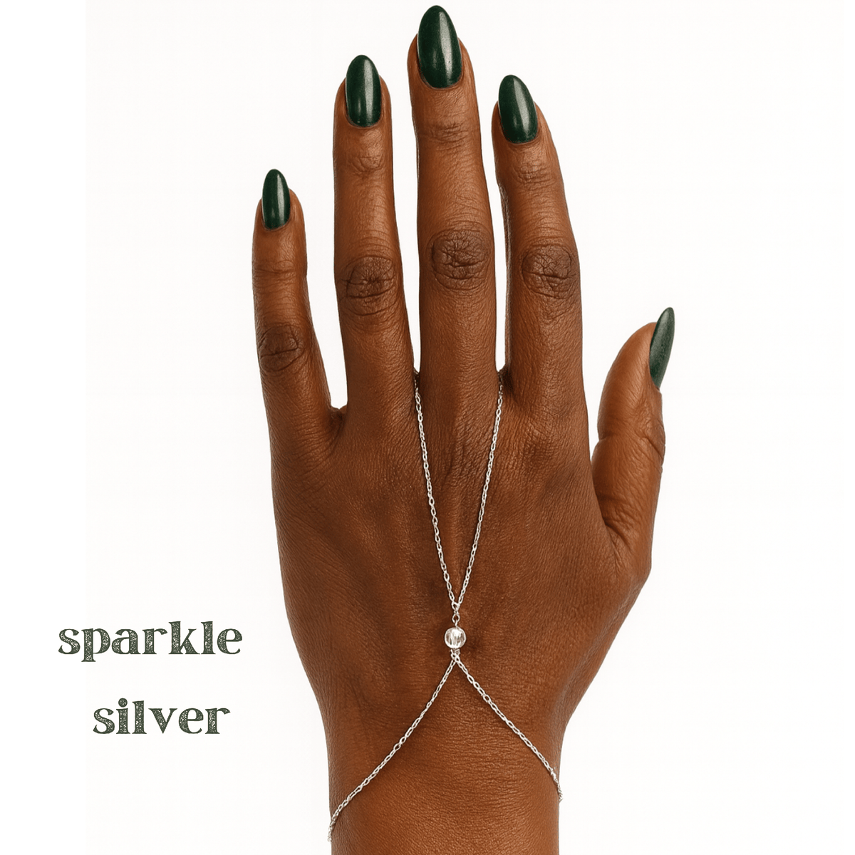 gold-filled sterling silver hand chain bracelet on wrist