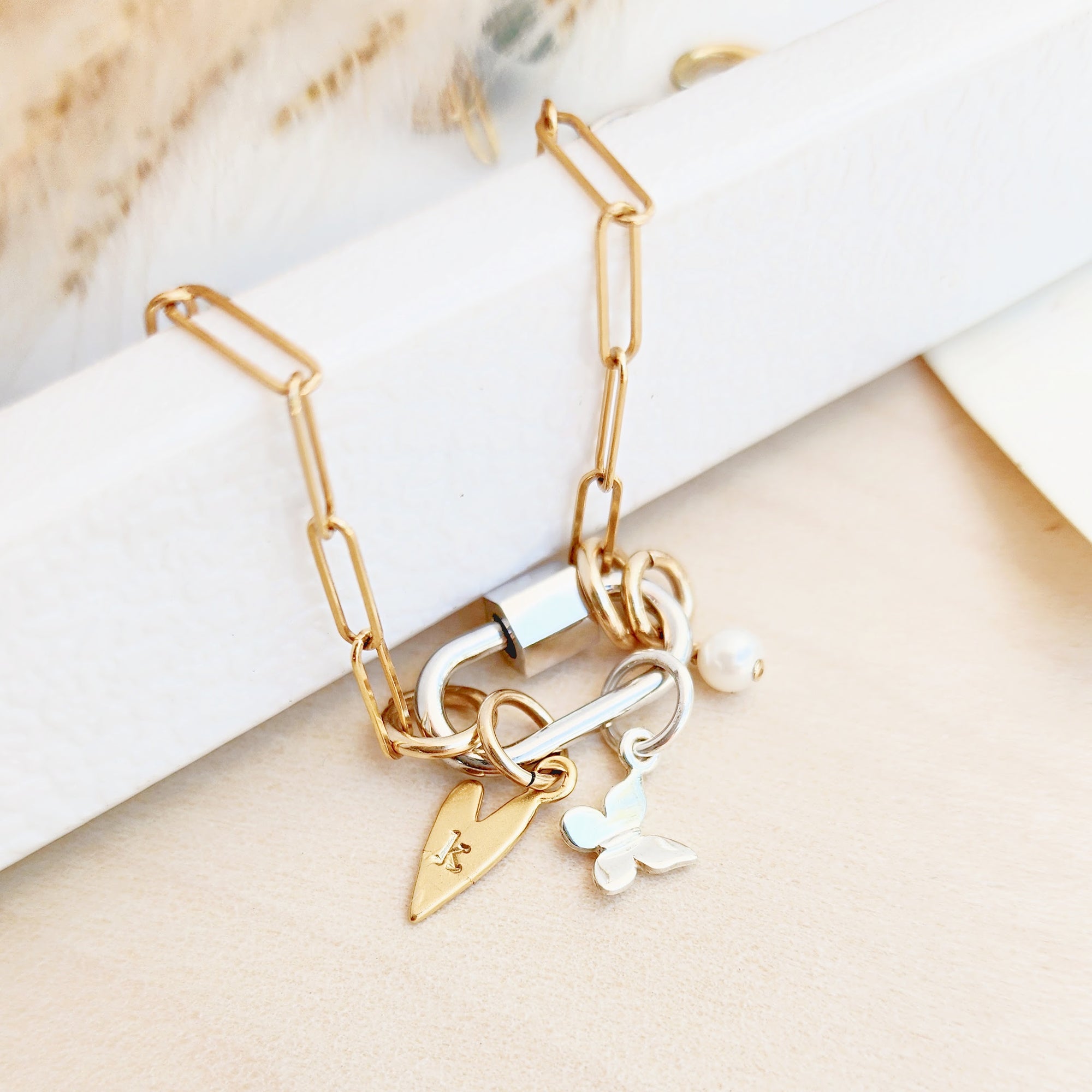 Mixed Metal Carabiner Bracelet