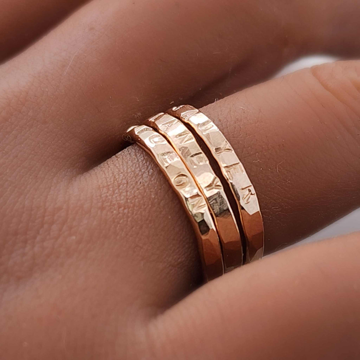 Undarkened Natural Stacking Name Rings - Going Golden