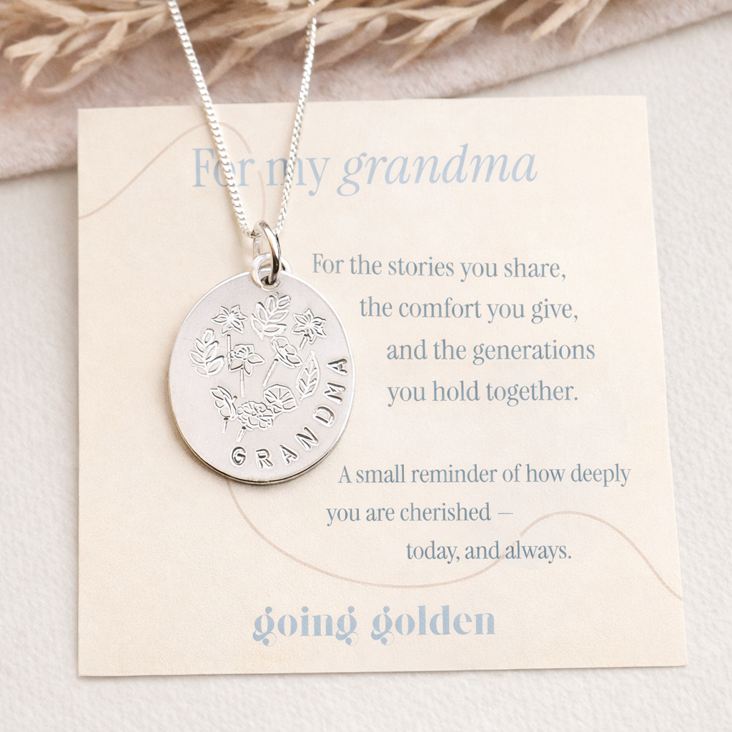 Personalized For My Grandma Necklace with birth flowers in sterling silver and 14K gold-filled options