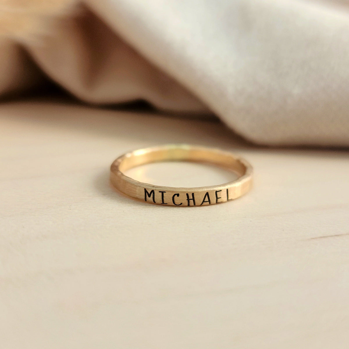 Thin Upper Stacking Name Ring - Going Golden