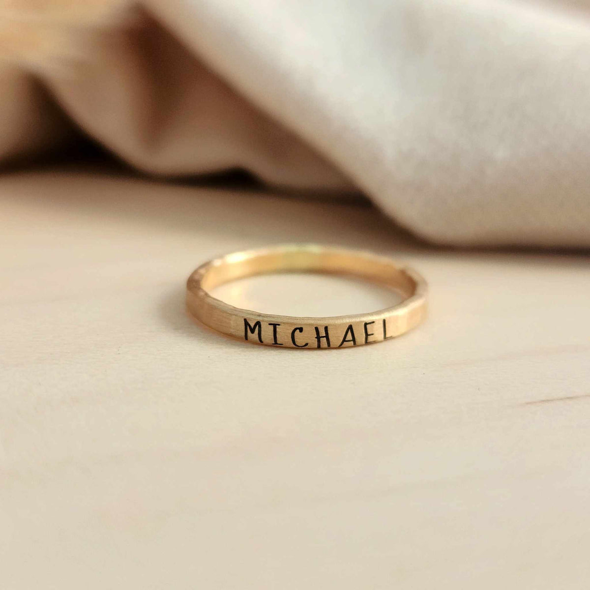 Thin Upper Stacking Name Ring - Going Golden