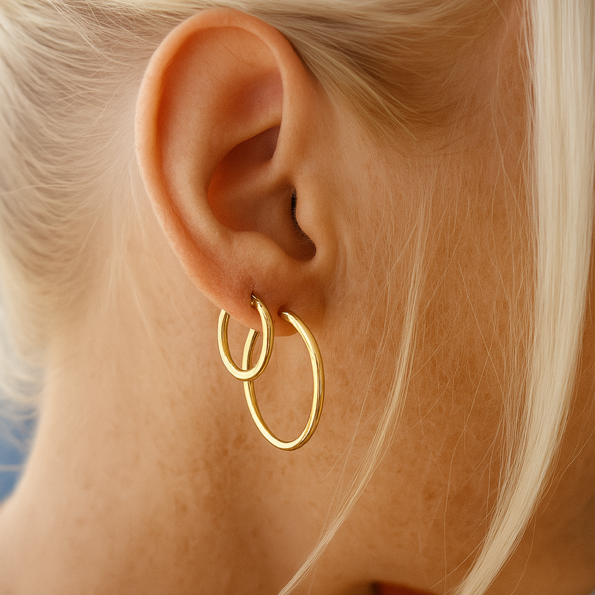 Classic gold and silver hoop earrings in three sizes for everyday wear