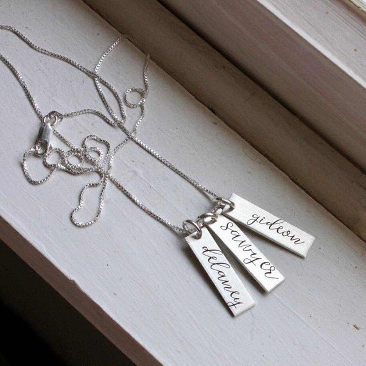 Silver bar necklaces engraved
