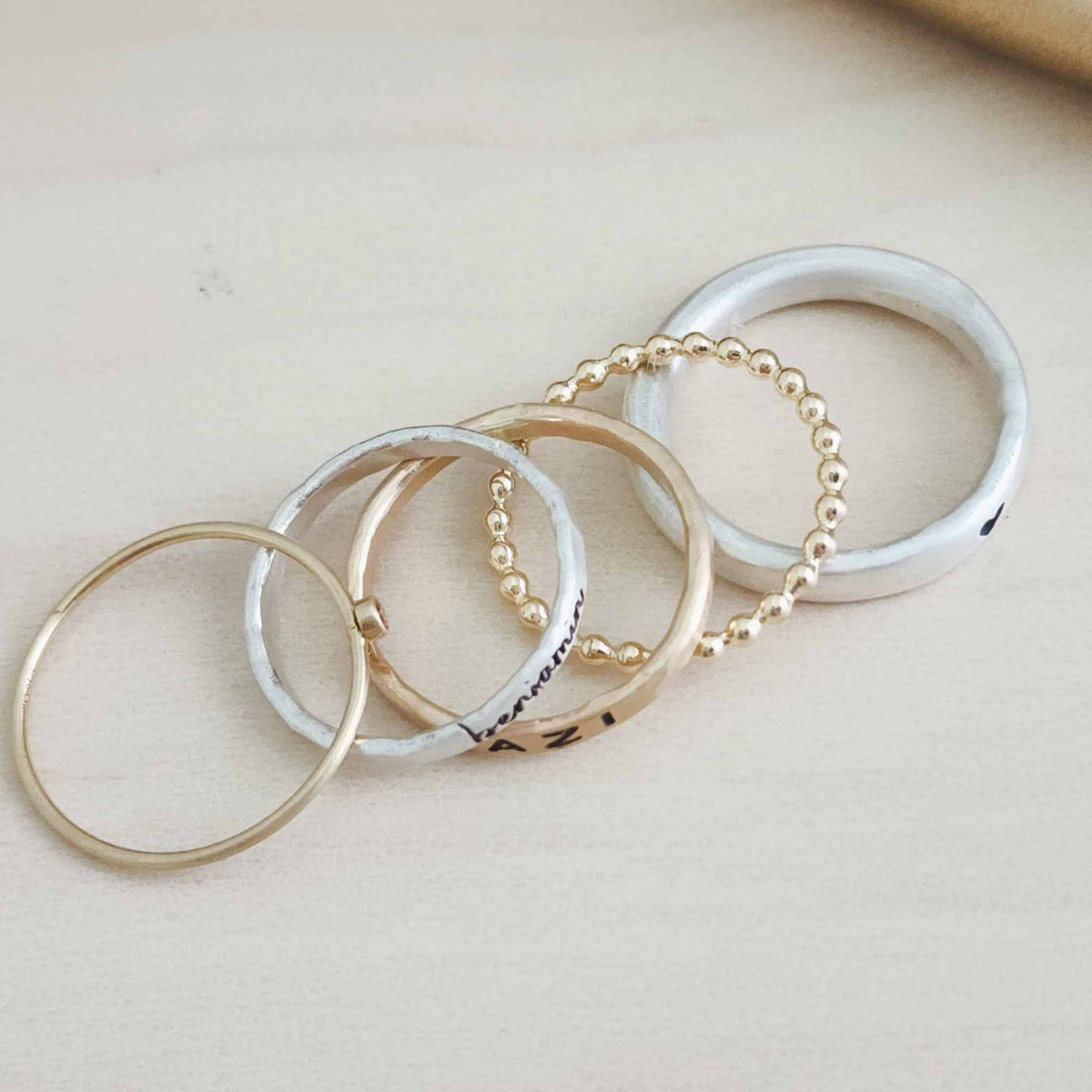 The Anniyah Stacking Name Ring Set - Going Golden