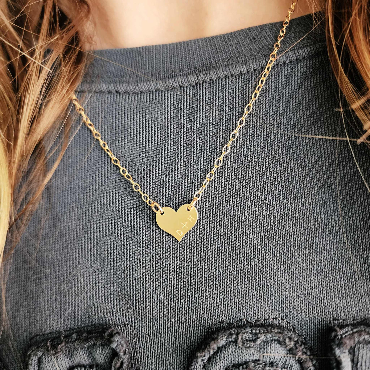 Hand Stamped Initial Heart Necklace - Going Golden