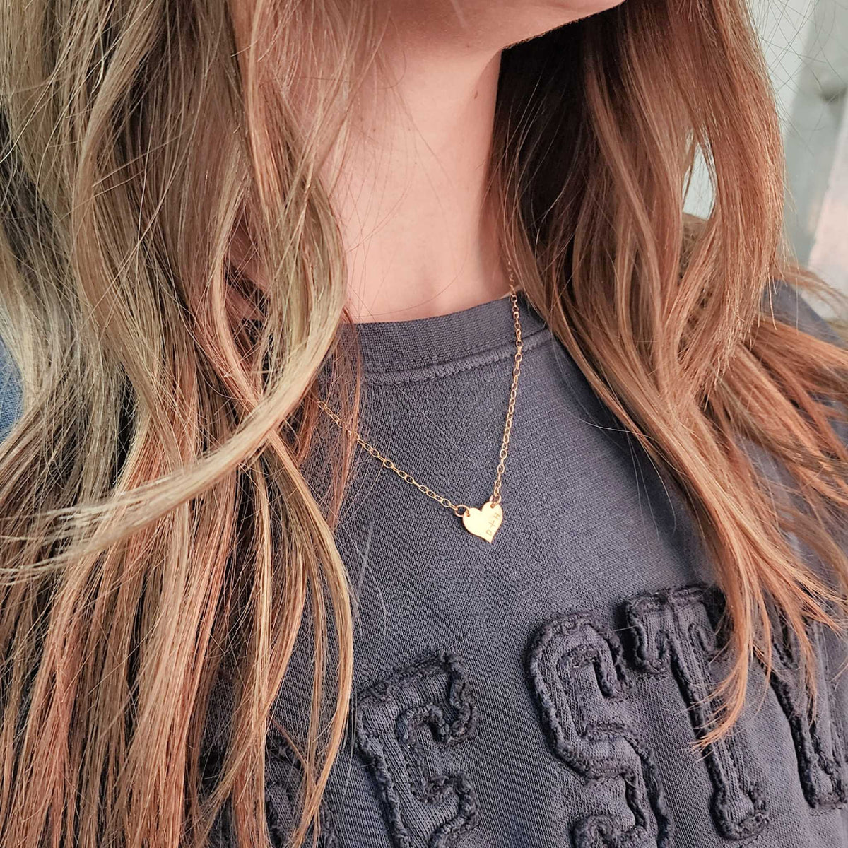 Hand Stamped Initial Heart Necklace - Going Golden