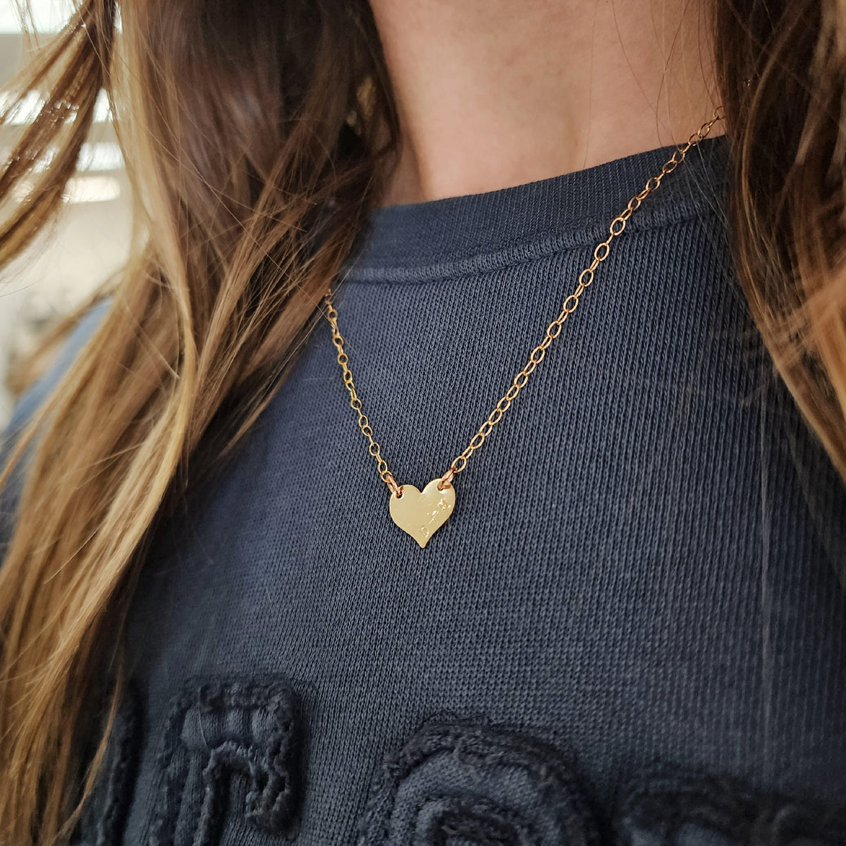 Hand Stamped Initial Heart Necklace - Going Golden