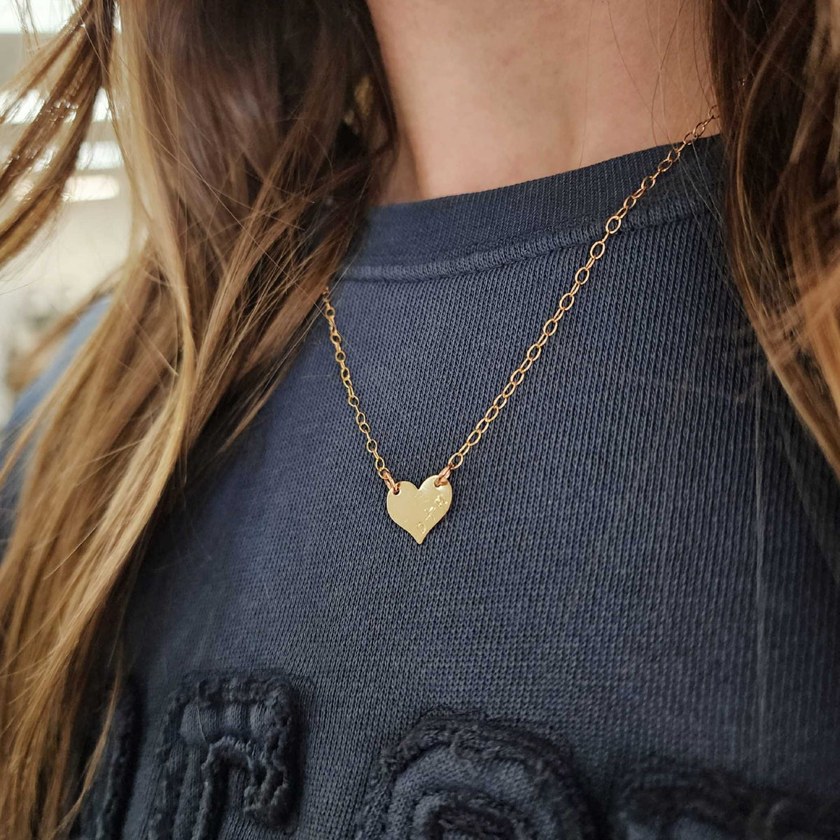 Hand Stamped Initial Heart Necklace - Going Golden