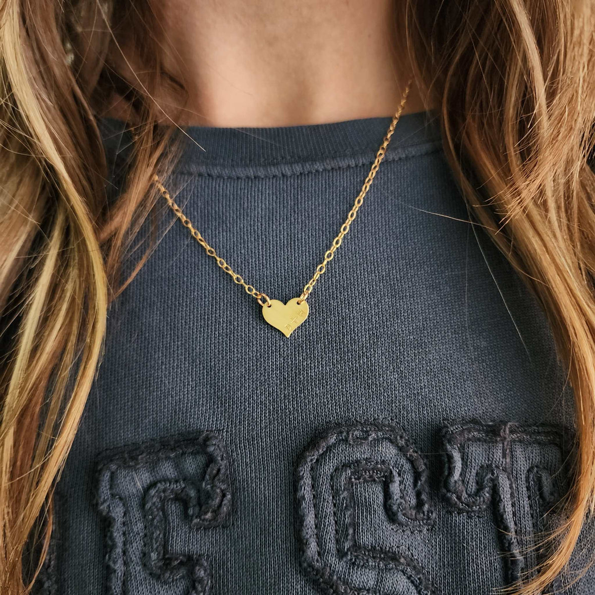 Hand Stamped Initial Heart Necklace - Going Golden