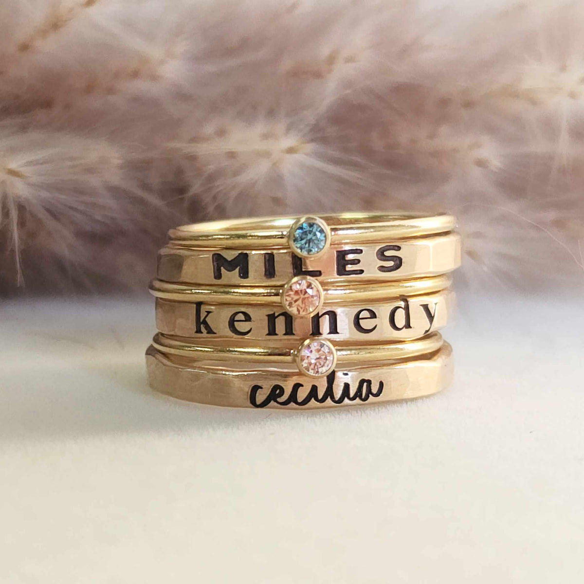 gift for Mother's day, handmade jewelry made from 14k gold-filled, personalized ring set