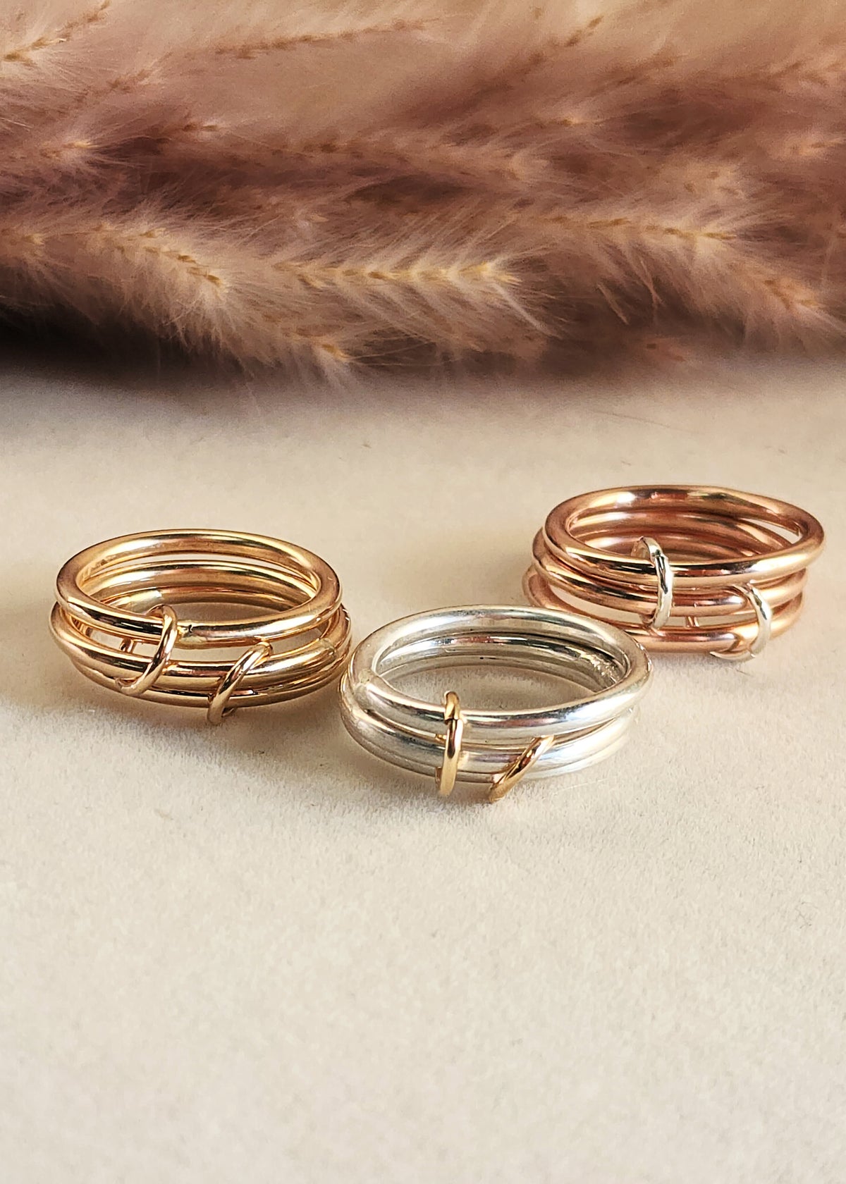 Smooth Band Connected Stacking Ring Set - Going Golden