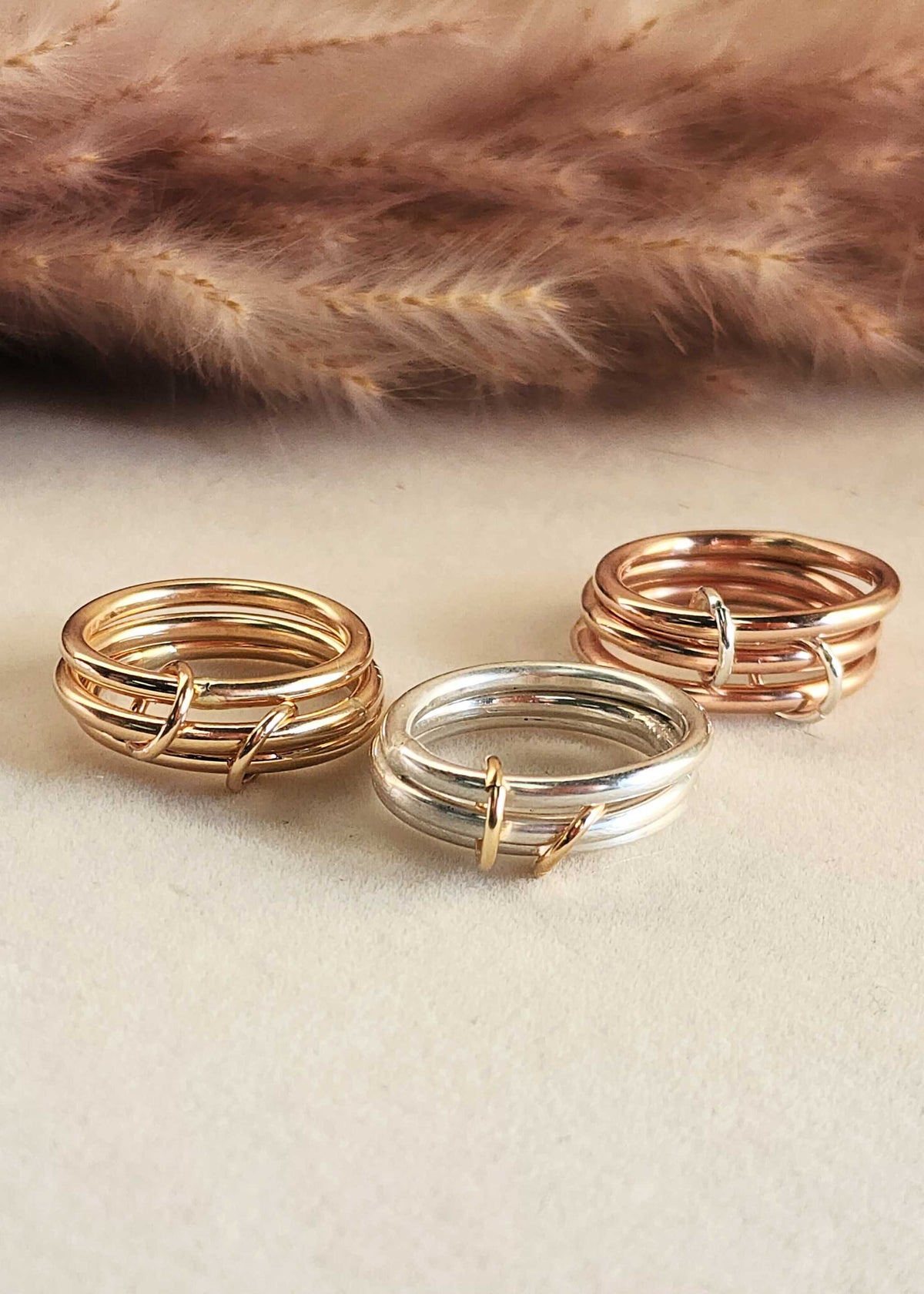 Smooth Band Connected Stacking Ring Set - Going Golden