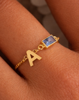 Initial Birthstone Chain Ring - Going Golden
