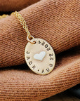 Gold Oval Name Necklace with Silver Heart