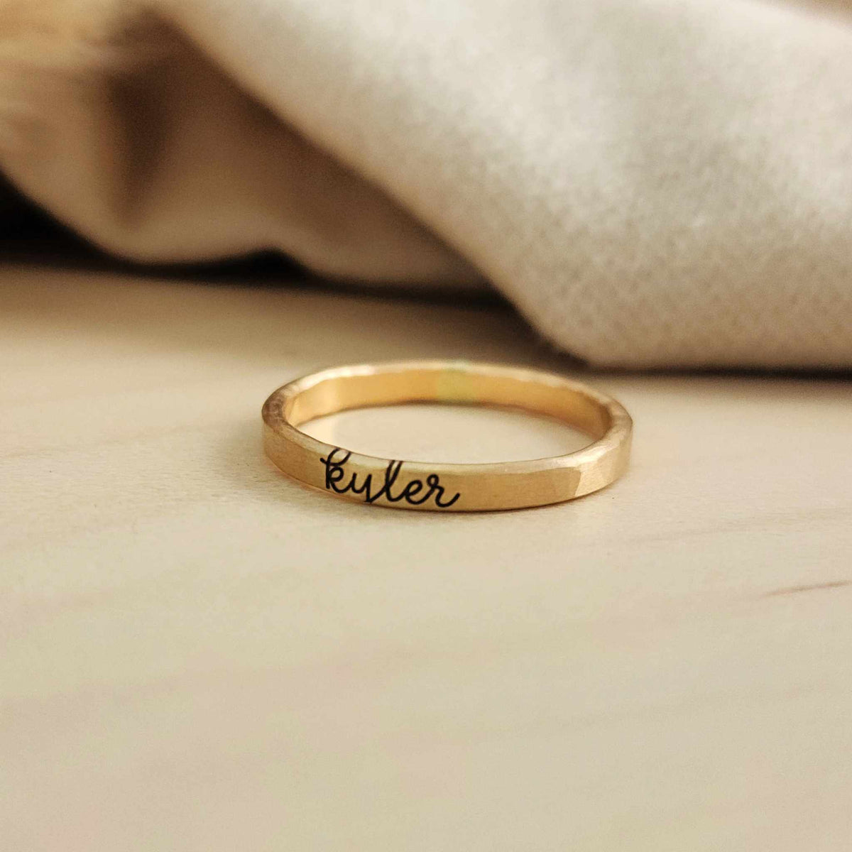Thin Cursive Stacking Name Ring - Going Golden