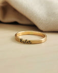 Thin Cursive Stacking Name Ring