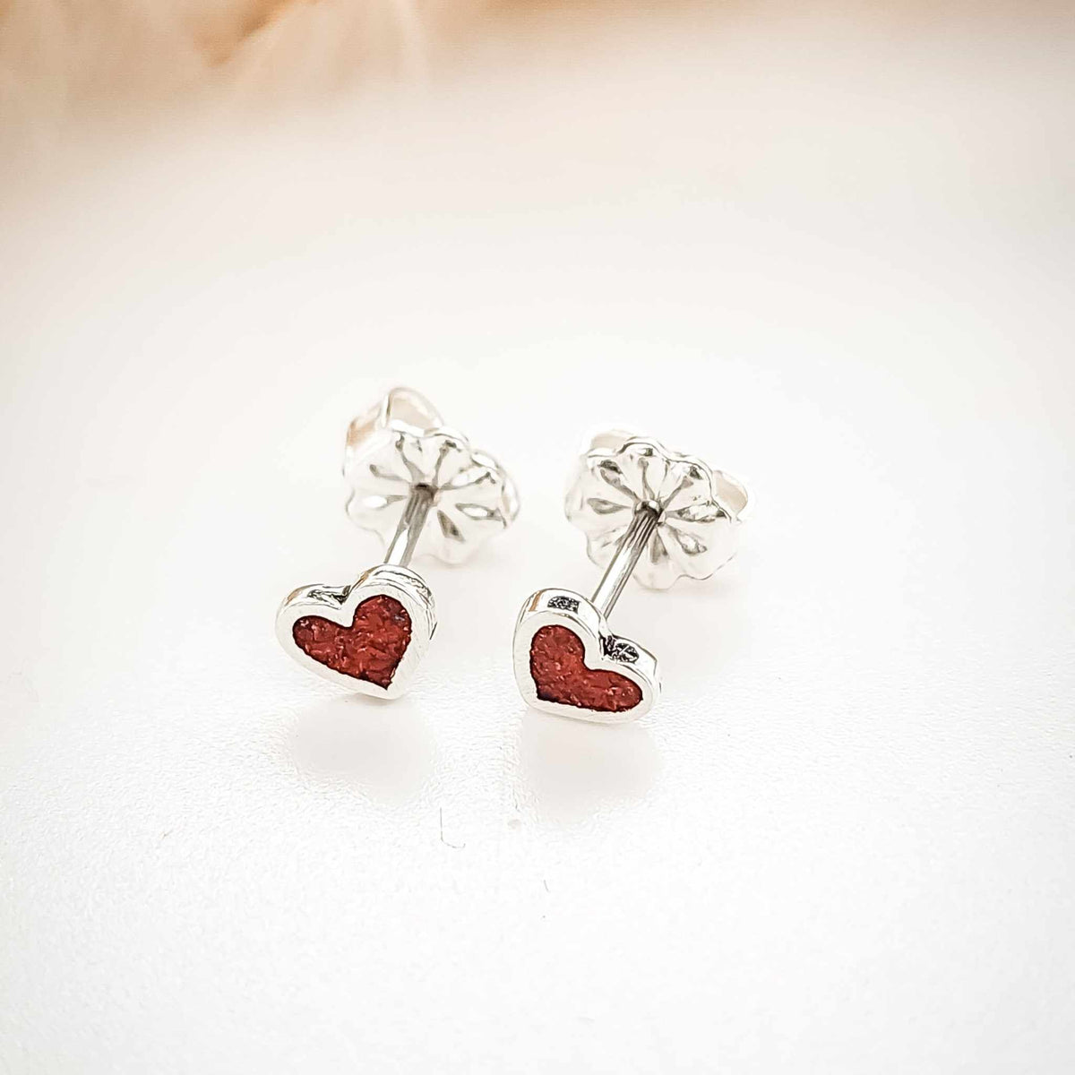 Sterling Silver Red Heart Earrings - Going Golden