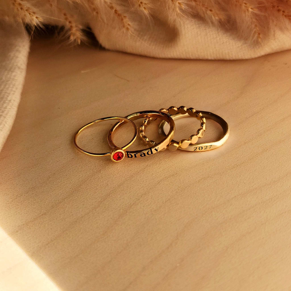 Stackable Gold Signet Class Ring Set - The Zoe - Going Golden
