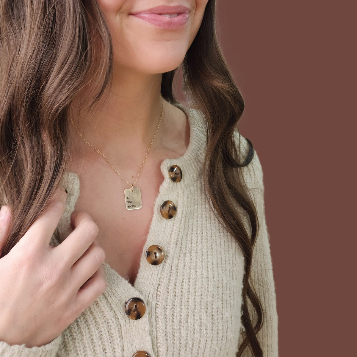 Roman Numerals Rectangle Necklace - Going Golden