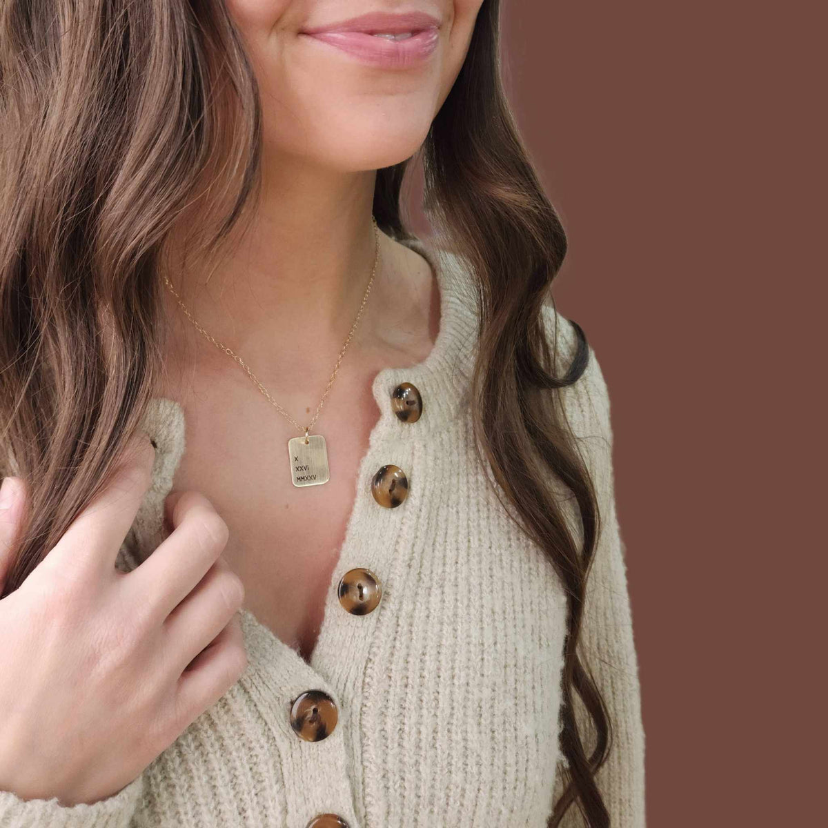 Roman Numerals Rectangle Necklace - Going Golden