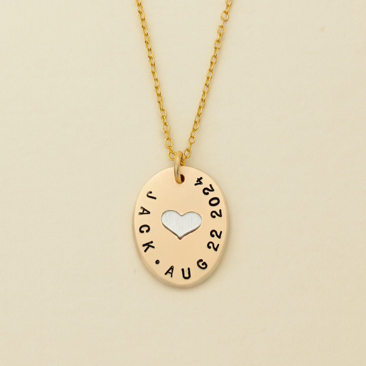Gold Oval Name Necklace with Silver Heart - Going Golden