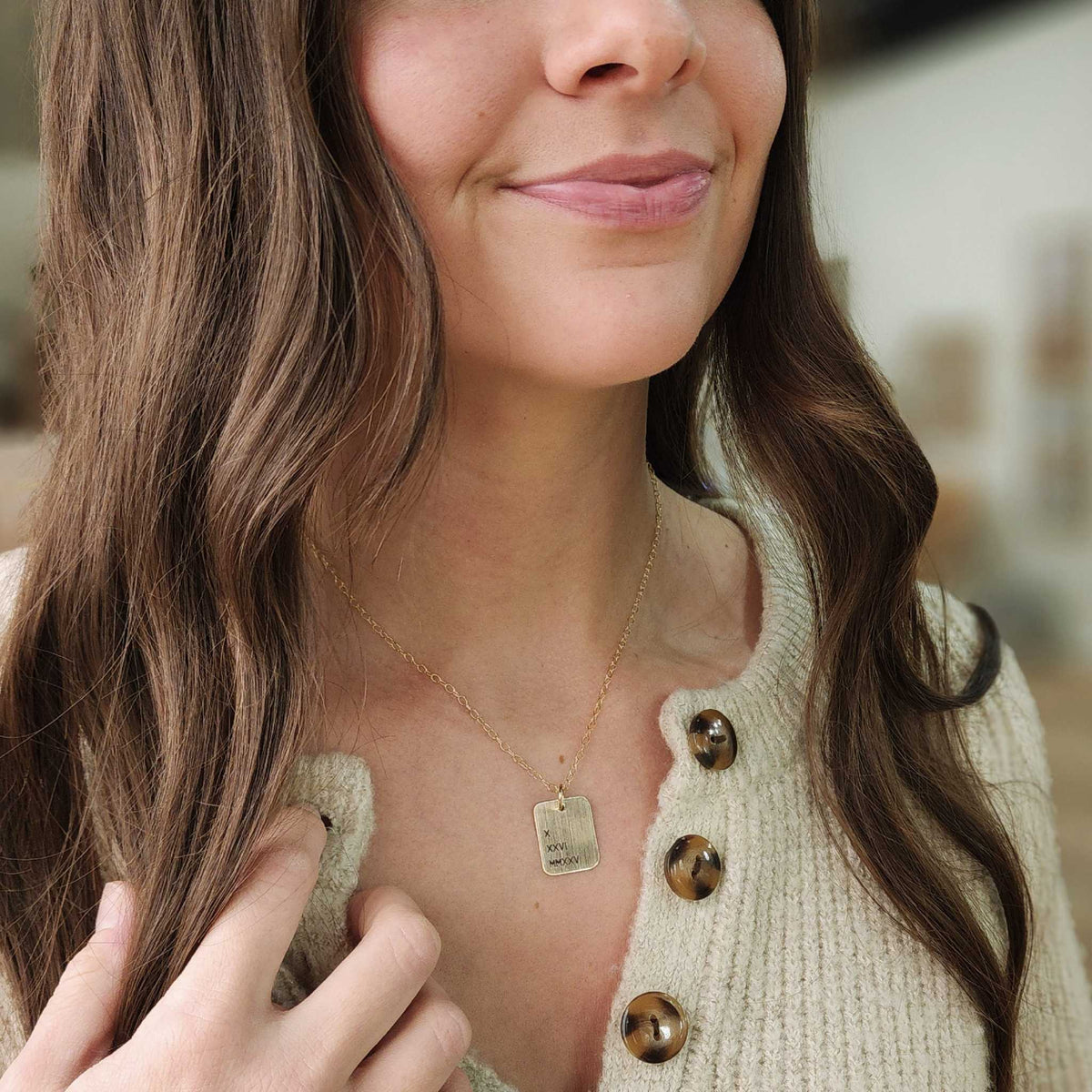 Roman Numerals Rectangle Necklace - Going Golden