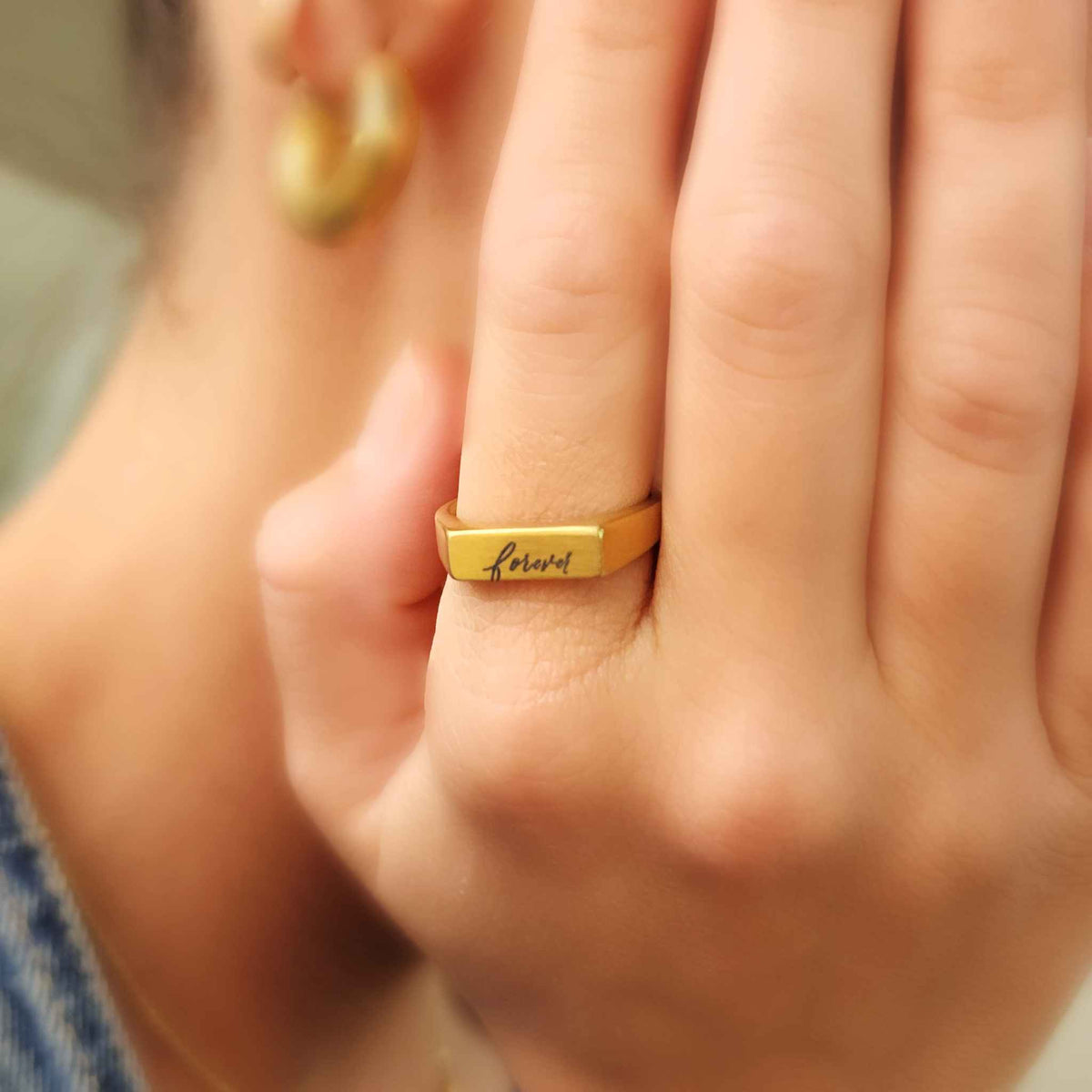 Gold Handwriting Signet Stacking Ring - Going Golden