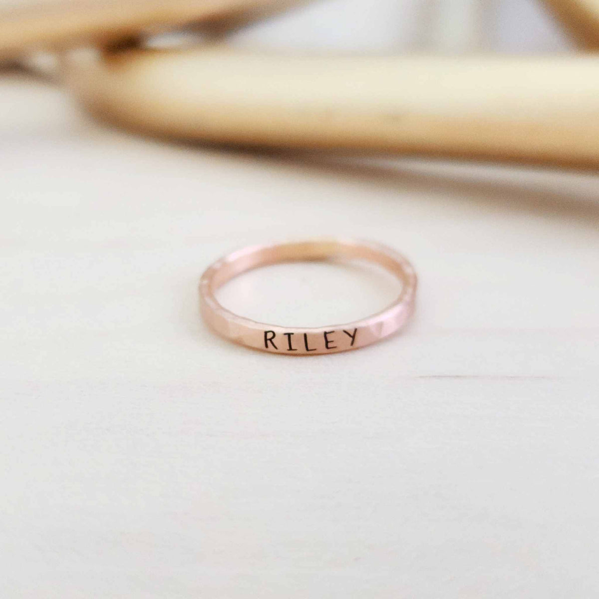 Thin Upper Stacking Name Ring - Going Golden