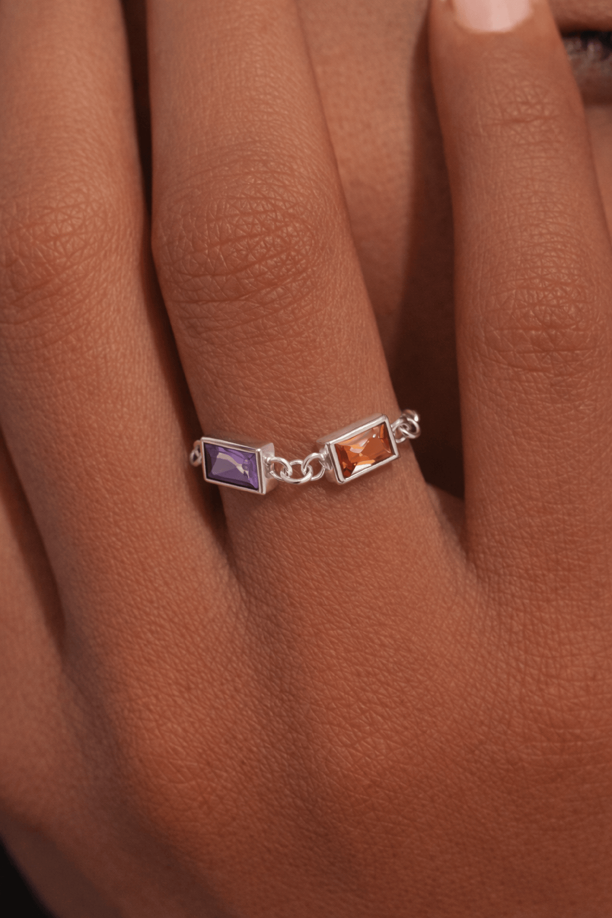 Double Birthstone Chain Ring - Going Golden