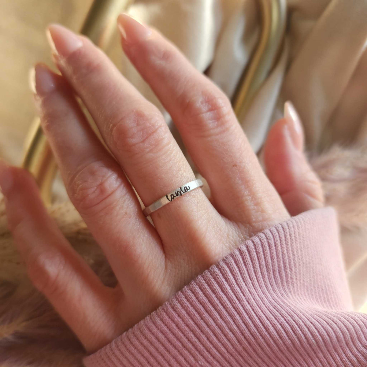 New Cursive Stackable Name Ring - Going Golden