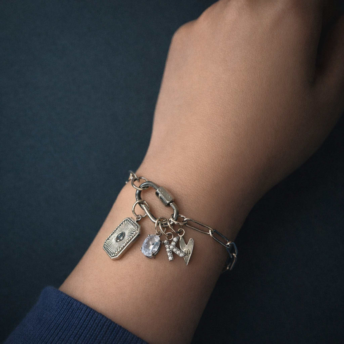 Stainless Silver Carabiner Paperclip Charm Bracelet - Going Golden
