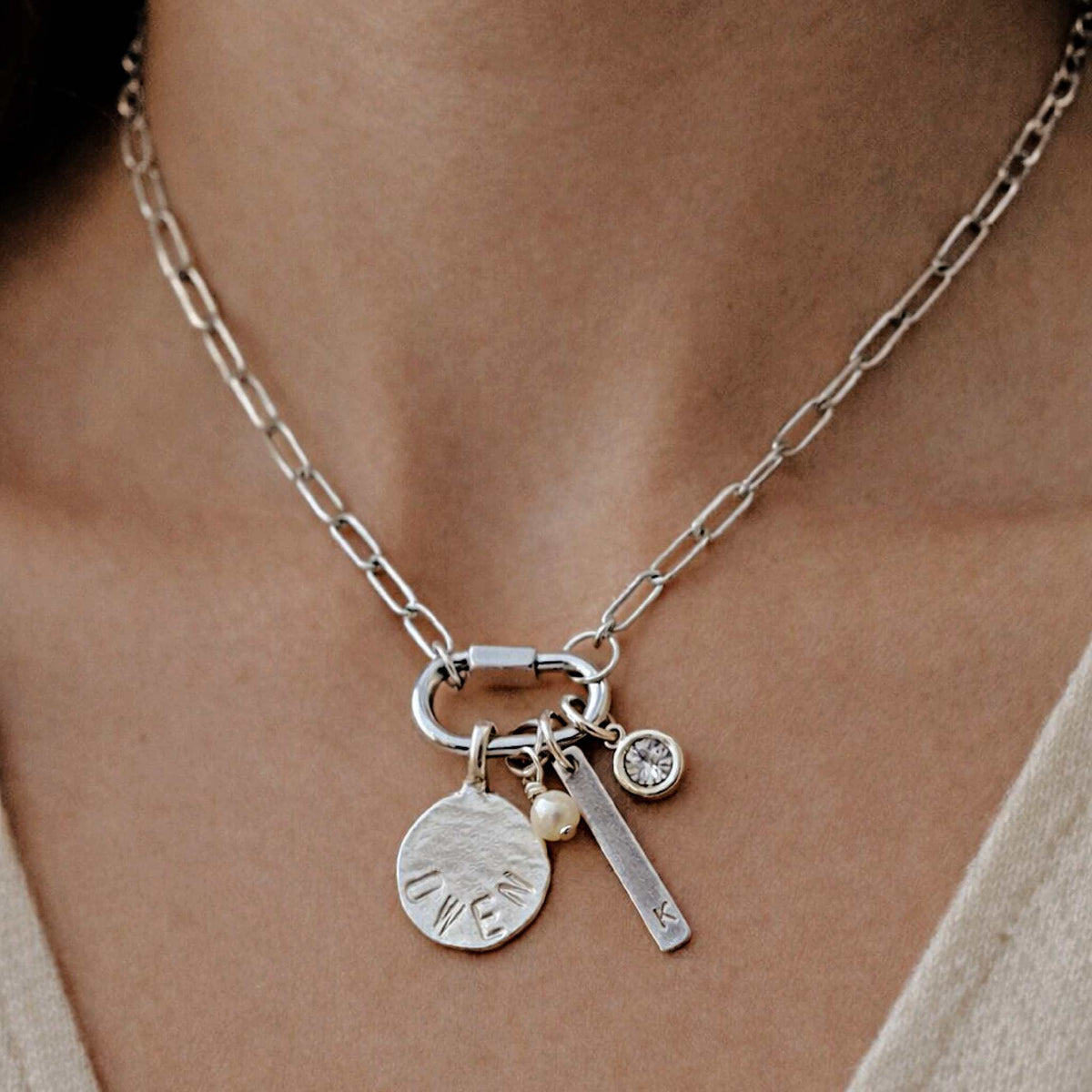 Silver Carabiner Paperclip Charm Necklace - Going Golden