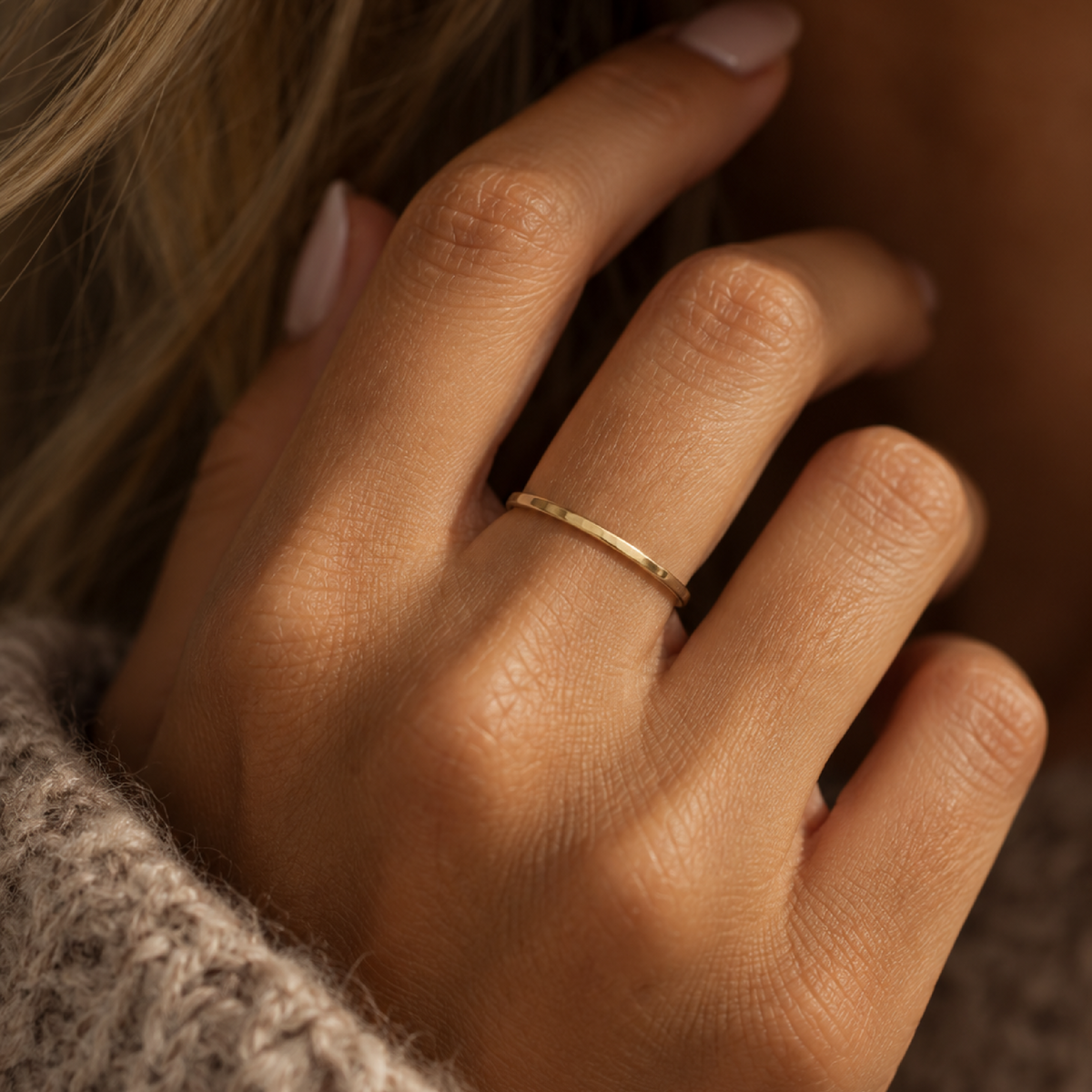 Skinny Hammered Stackable Rings