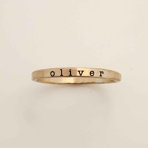 Typewriter Name Ring in 14K gold-filled with vintage typewriter font and polished finish