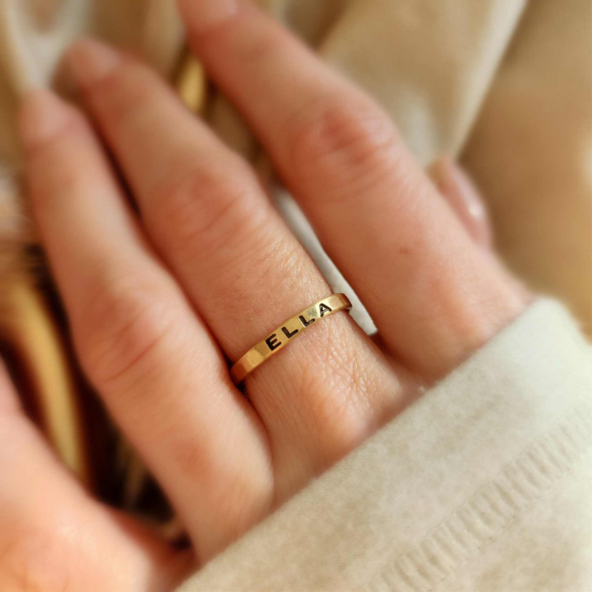 Bold Upper Stacking Name Ring - Going Golden