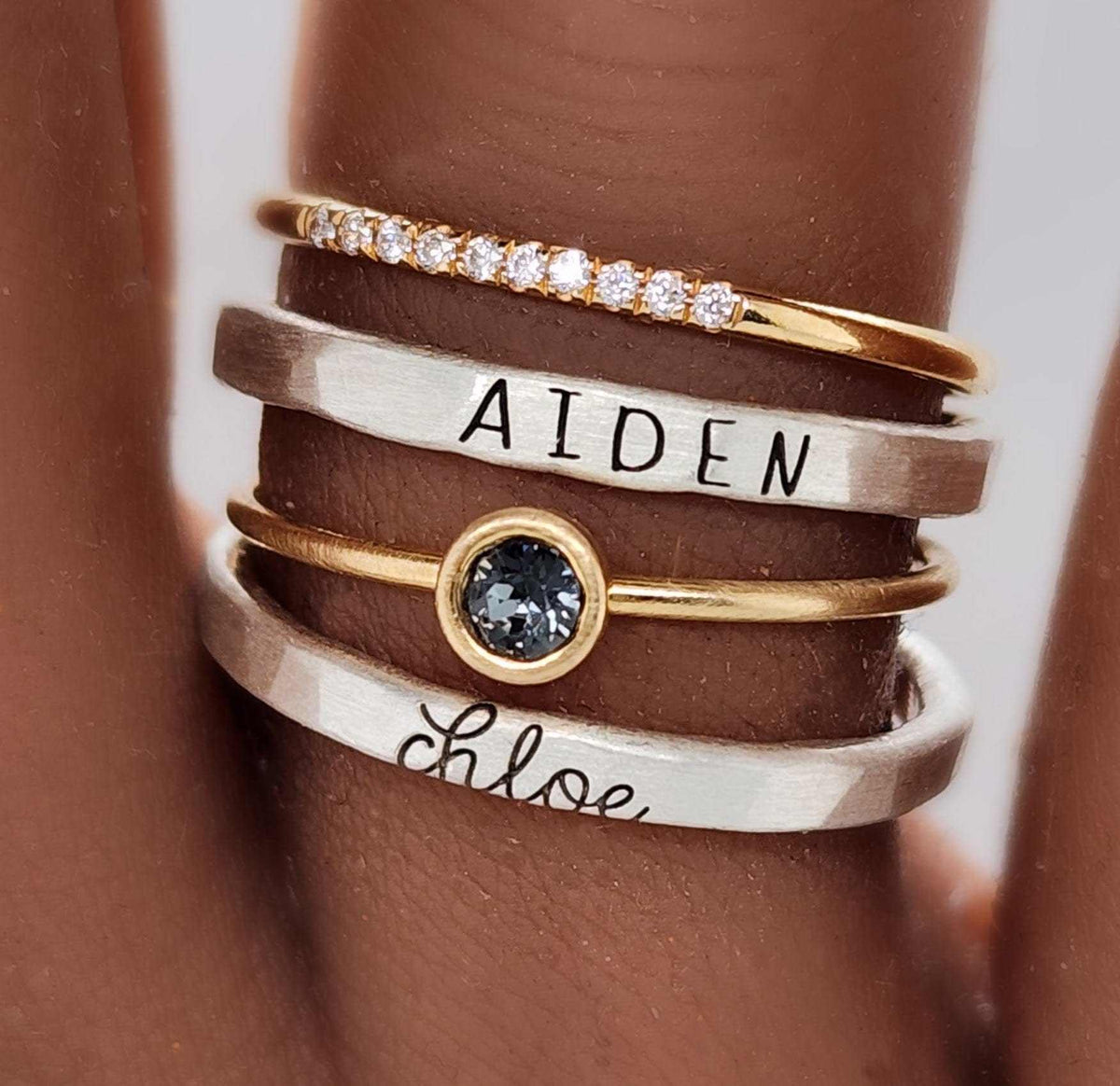 Thin Upper Stacking Name Ring - Going Golden