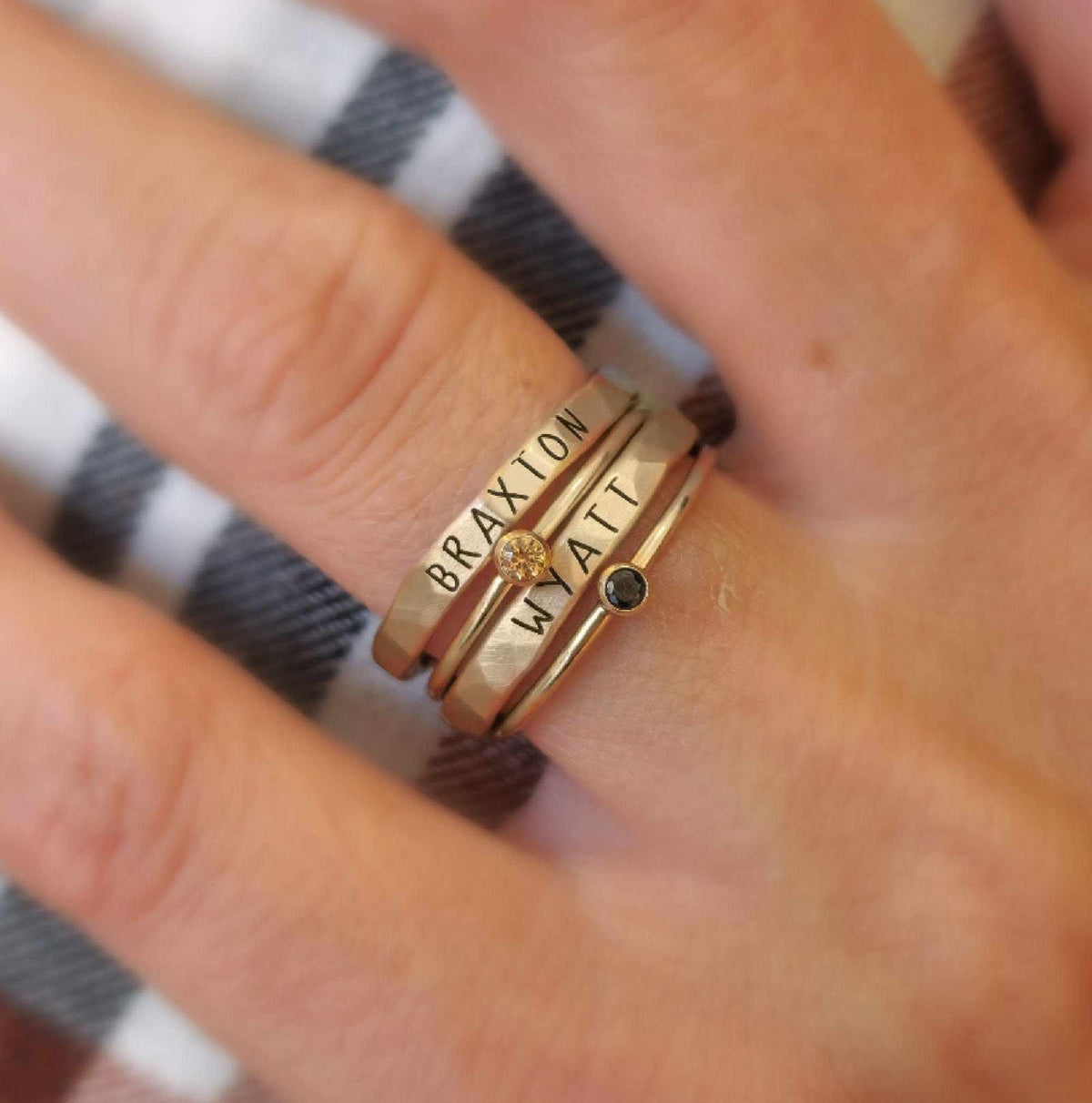 Thin Upper Stacking Name Ring - Going Golden
