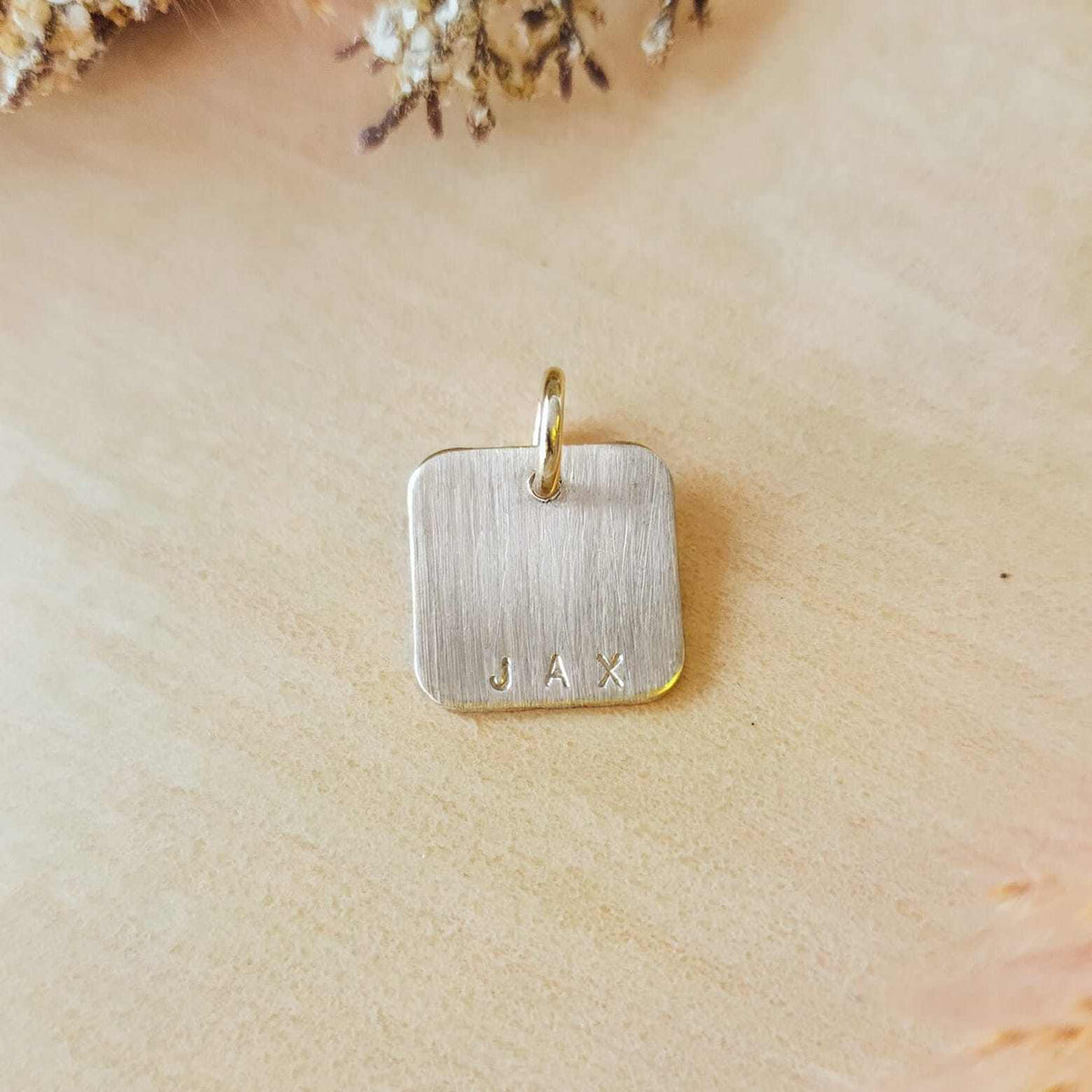 Hand Stamped Square Personalized Tag - Going Golden